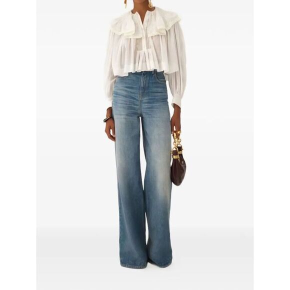 Chloe Women Cotton Voile And Lace Cropped Ruffle Top - Picture 2 of 5